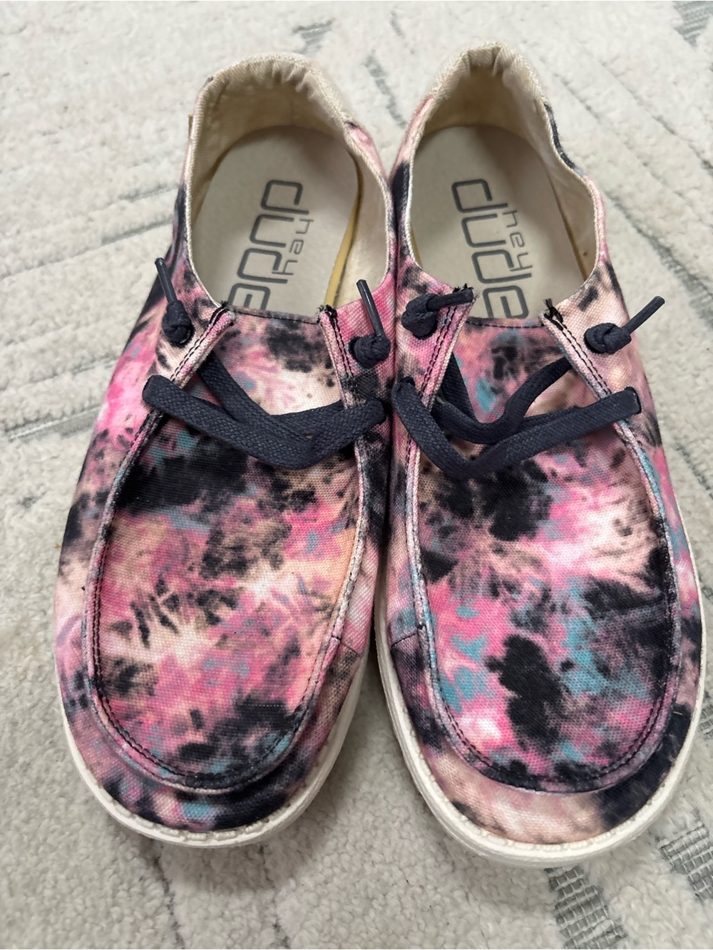 Hey Dude women’s Tie-Dye Slip-On Sneakers in Pink, Black & Blue